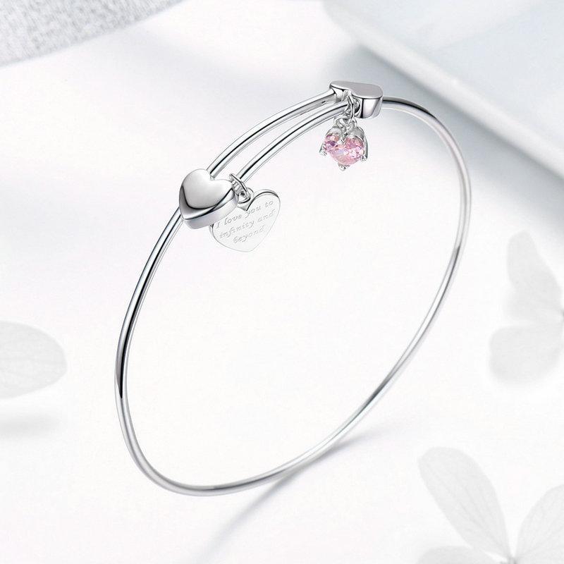 Lovely Pair Hearts 925 Sterling Silver Bracelet - Aisllin Jewelry