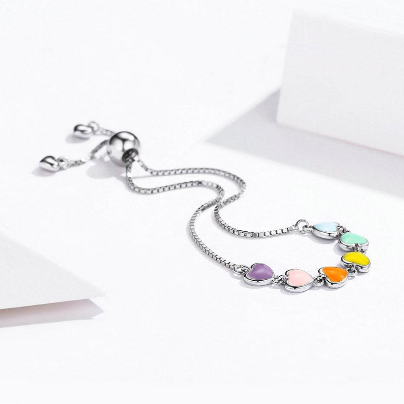 Rainbow Hearts Lovely 925 Sterling Silver Bracelet - Aisllin Jewelry