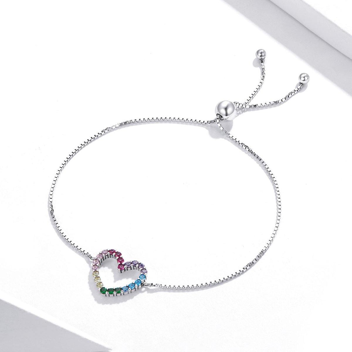 Rainbow Heart 925 Sterling Silver Bracelet - Aisllin Jewelry