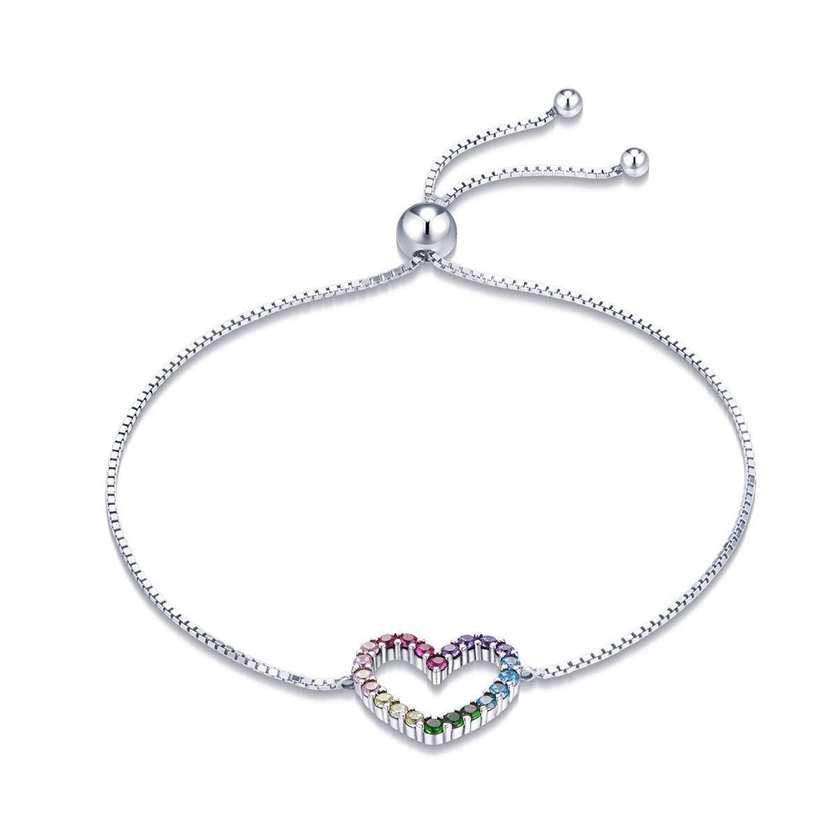 Rainbow Heart 925 Sterling Silver Bracelet - Aisllin Jewelry