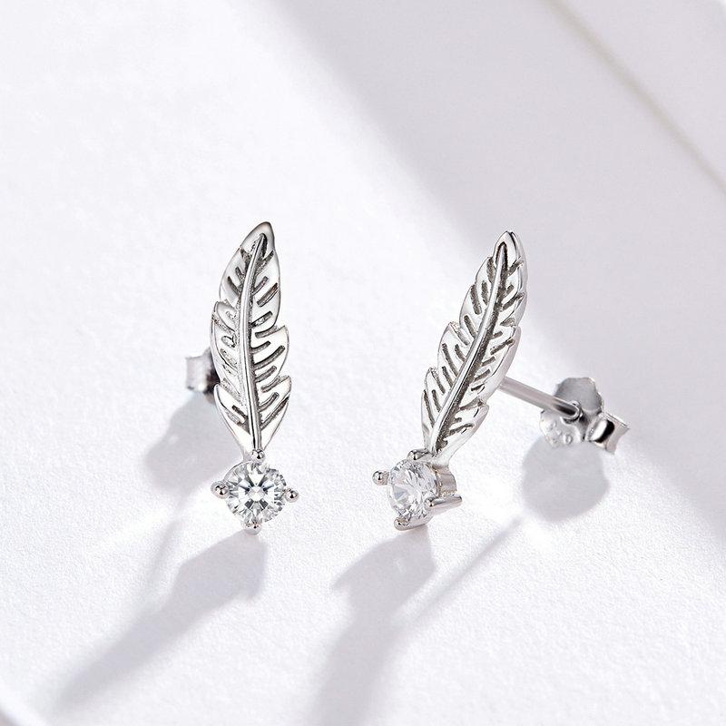Elegant Feather Drop 925 Sterling Silver Earrings - Aisllin Jewelry