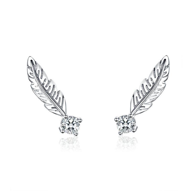 Elegant Feather Drop 925 Sterling Silver Earrings - Aisllin Jewelry