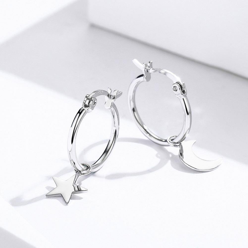 Moon and Star 925 Sterling Silver Earrings - Aisllin Jewelry
