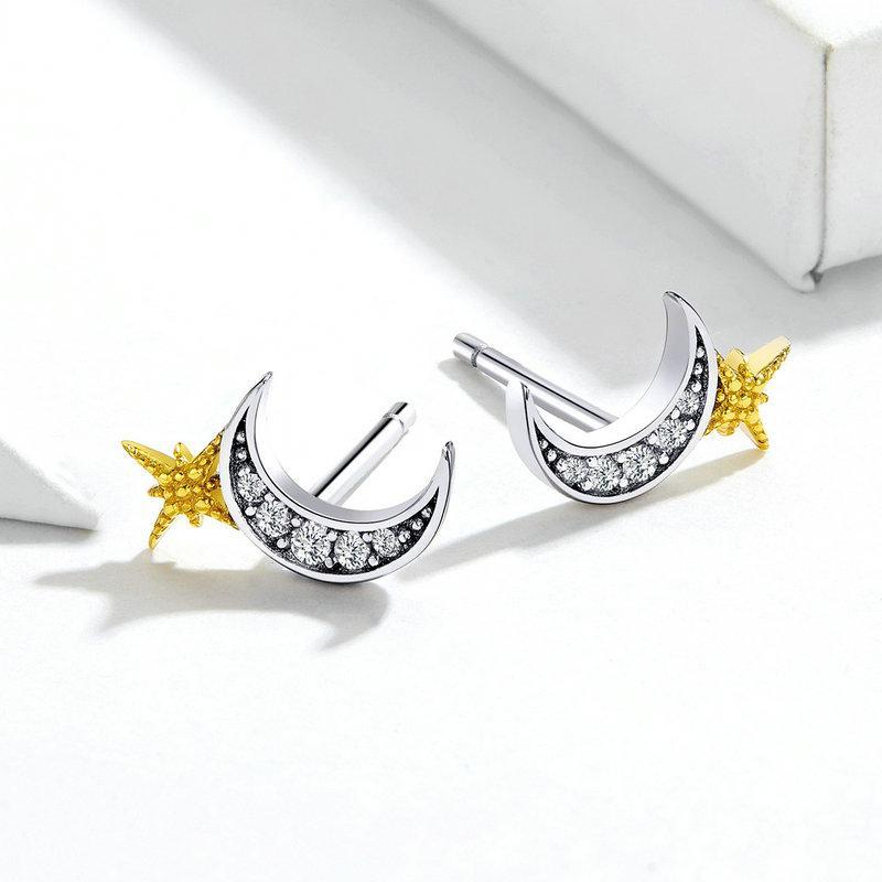 Luxury Moon And Star 925 Sterling Silver Earrings - Aisllin Jewelry