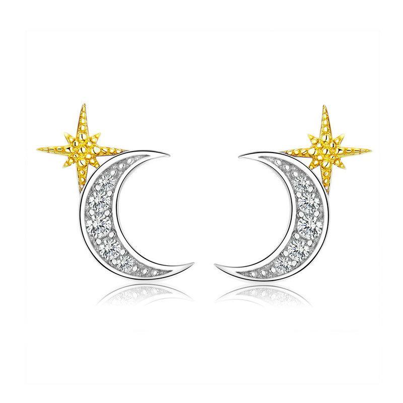 Luxury Moon And Star 925 Sterling Silver Earrings - Aisllin Jewelry