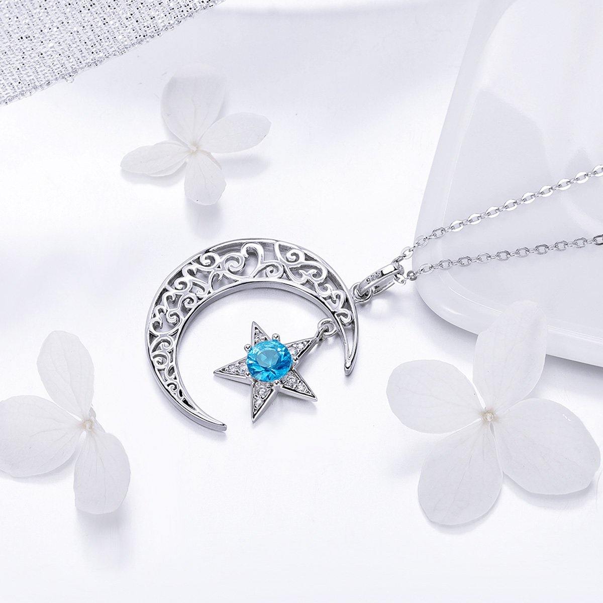 Starry Sky And Moon 925 Sterling Silver Necklace - Aisllin Jewelry