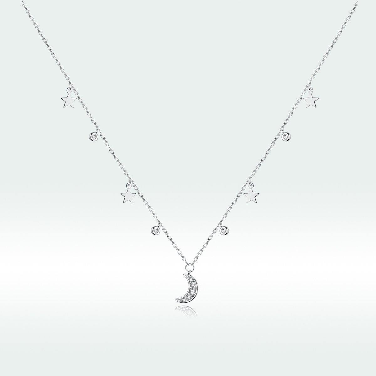 Moon and Stars 925 Sterling Silver Necklace - Aisllin Jewelry