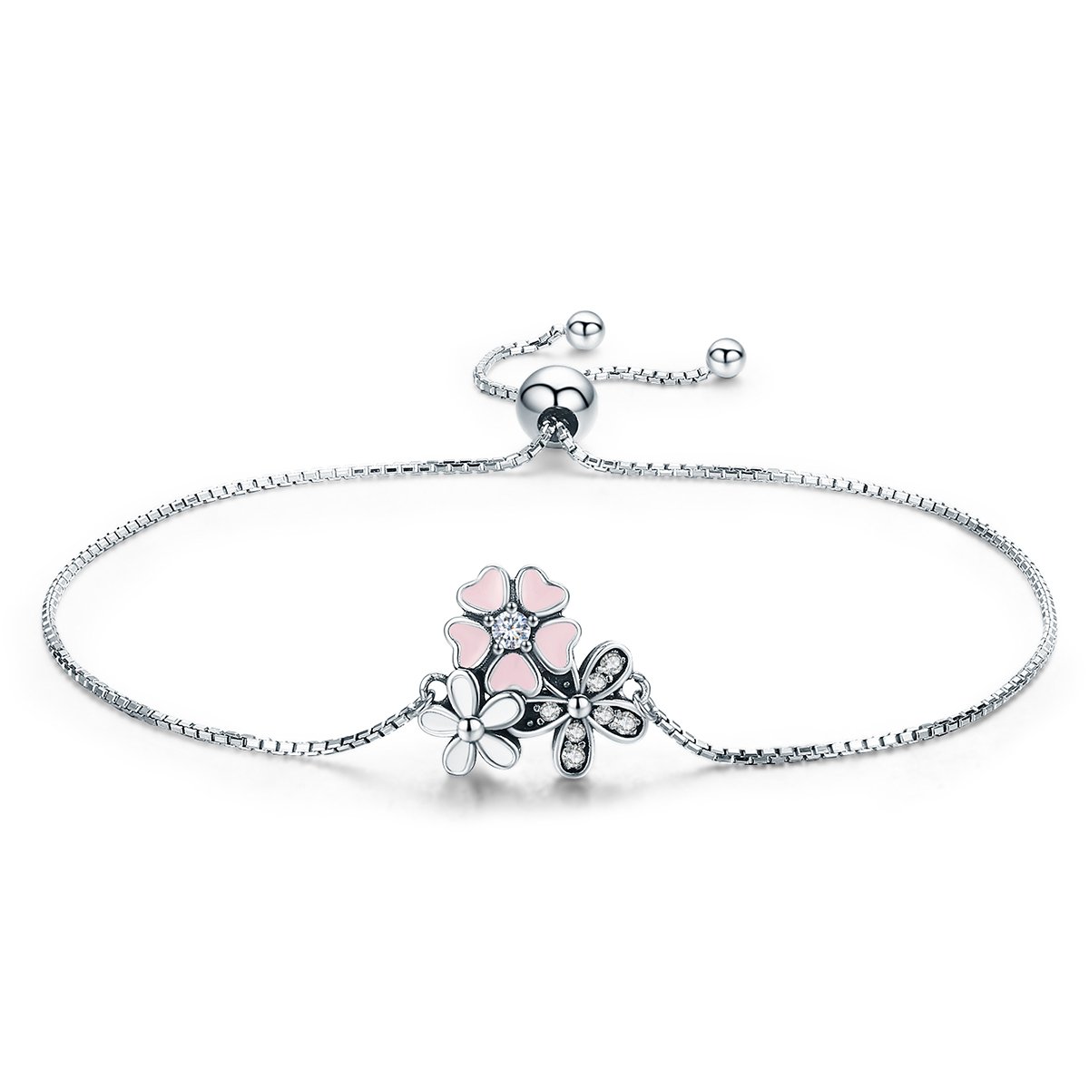 Cherry Daisy Flower Lovely 925 Sterling Silver Bracelet - Aisllin Jewelry