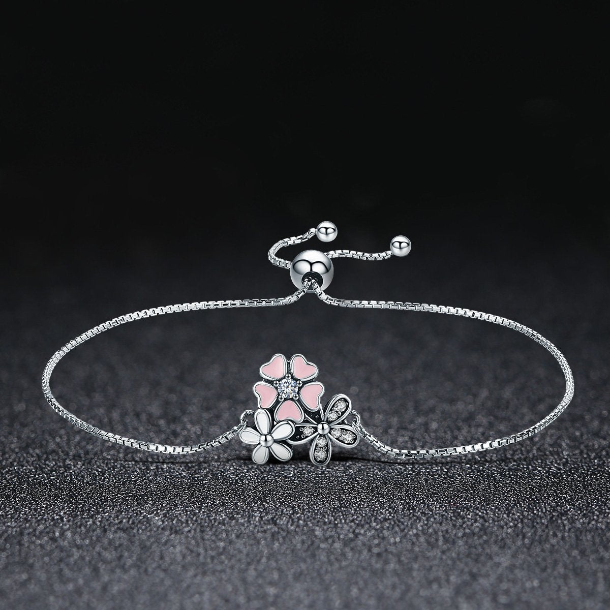 Cherry Daisy Flower Lovely 925 Sterling Silver Bracelet - Aisllin Jewelry