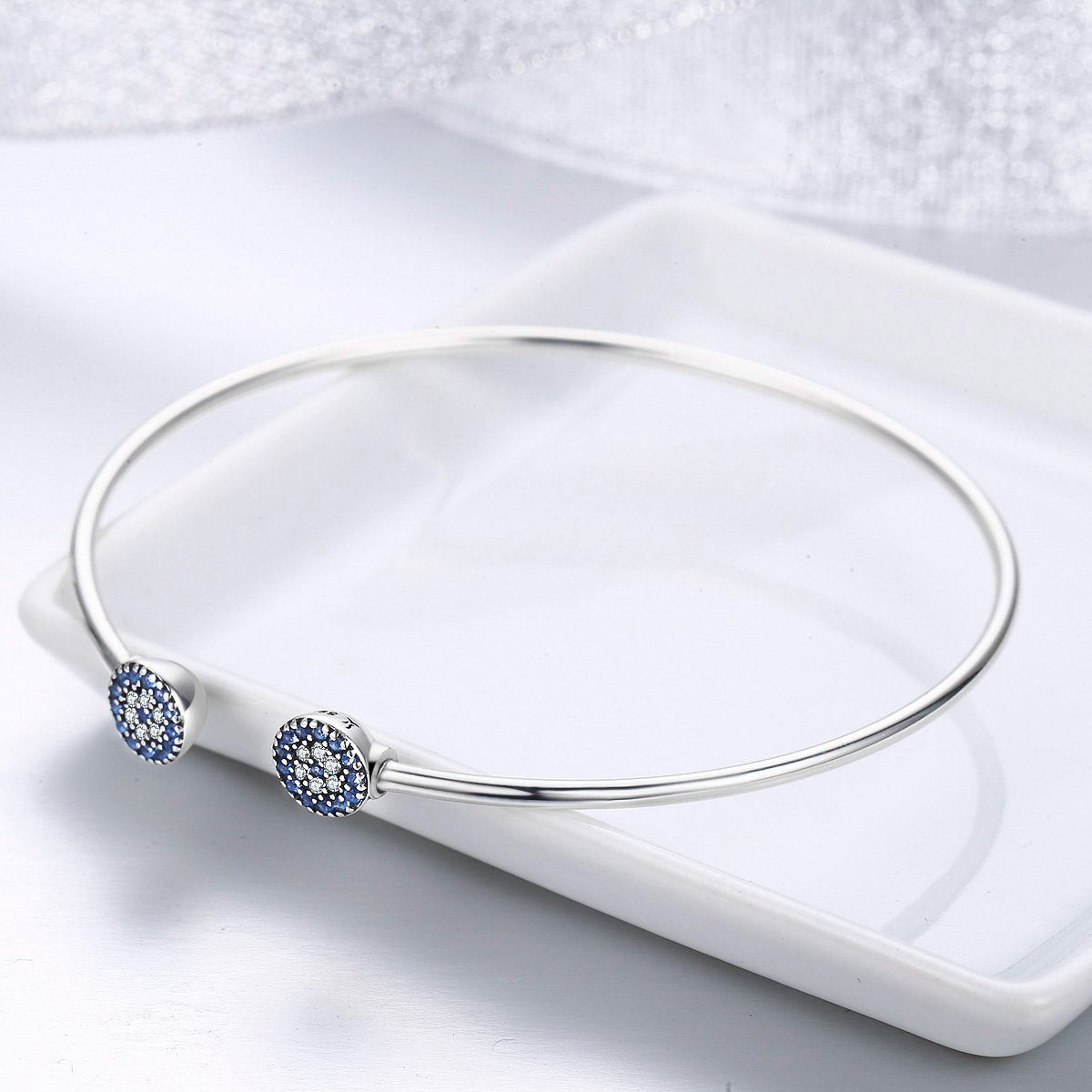 Blue Eyes Open Cuff 925 Sterling Silver Bracelet - Aisllin Jewelry