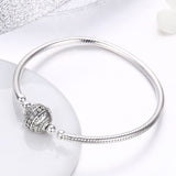 Clear Round Claps Snake Chain Elegant 925 Sterling Silver Bracelet - Aisllin Jewelry