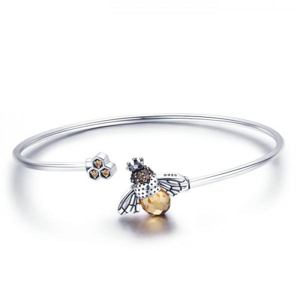 Crystal Bee And Honeycomb Elegant 925 Sterling Silver Bracelet - Aisllin Jewelry
