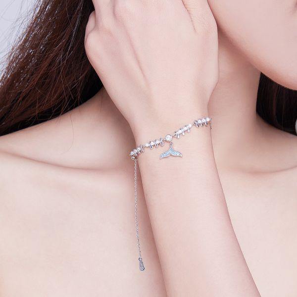 Blue Fishtail 925 Sterling Silver Bracelet - Aisllin Jewelry
