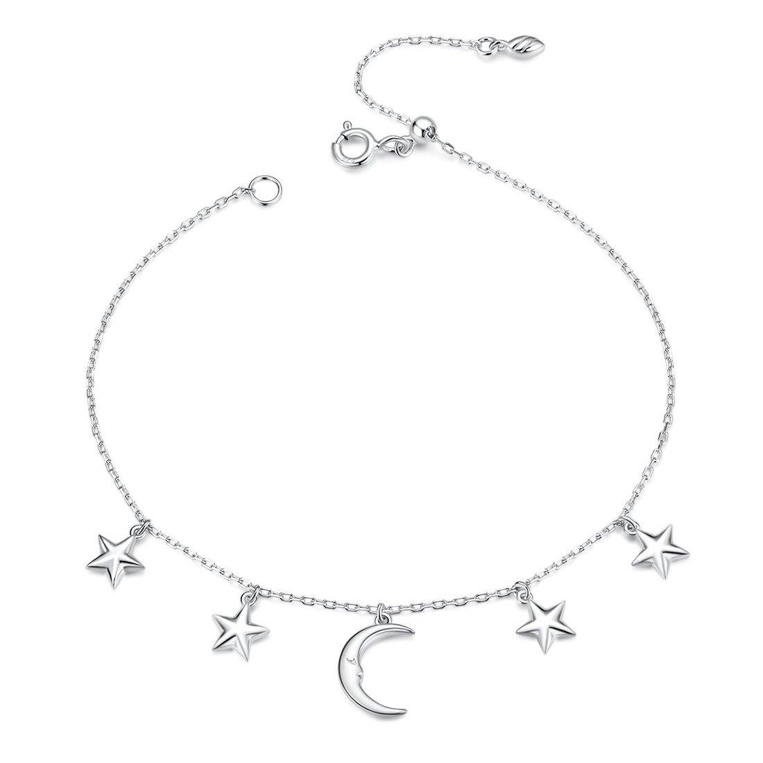 Moon and Stars 925 Sterling Silver Bracelet - Aisllin Jewelry