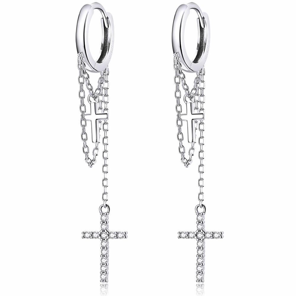 Shinning Cross 925 Sterling Silver Earrings - Aisllin Jewelry