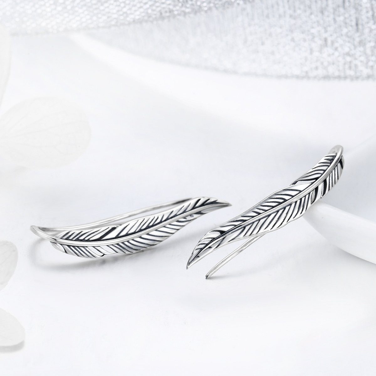 Feathers Wing 925 Sterling Silver Earrings - Aisllin Jewelry