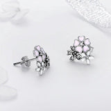 Elegant Daisies and Cherry Blossoms 925 Sterling Silver Earrings - Aisllin Jewelry