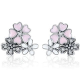 Elegant Daisies and Cherry Blossoms 925 Sterling Silver Earrings - Aisllin Jewelry