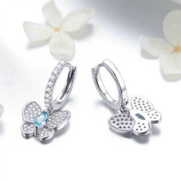 Blue Butterfly 925 Sterling Silver Earrings - Aisllin Jewelry