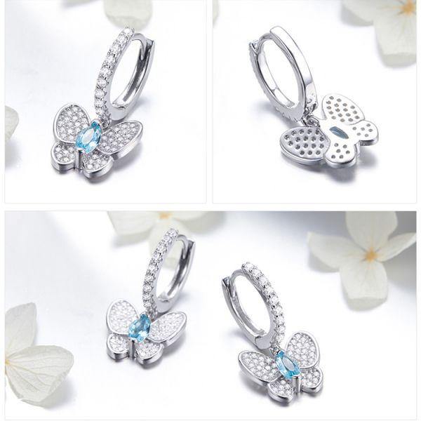 Blue Butterfly 925 Sterling Silver Earrings - Aisllin Jewelry