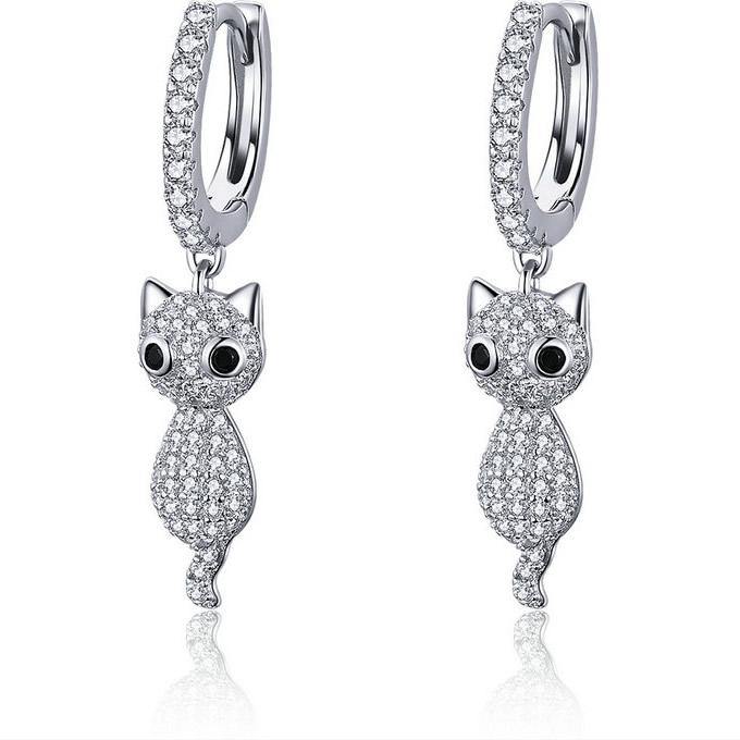 Happy Kitty 925 Sterling Silver Earrings - Aisllin Jewelry