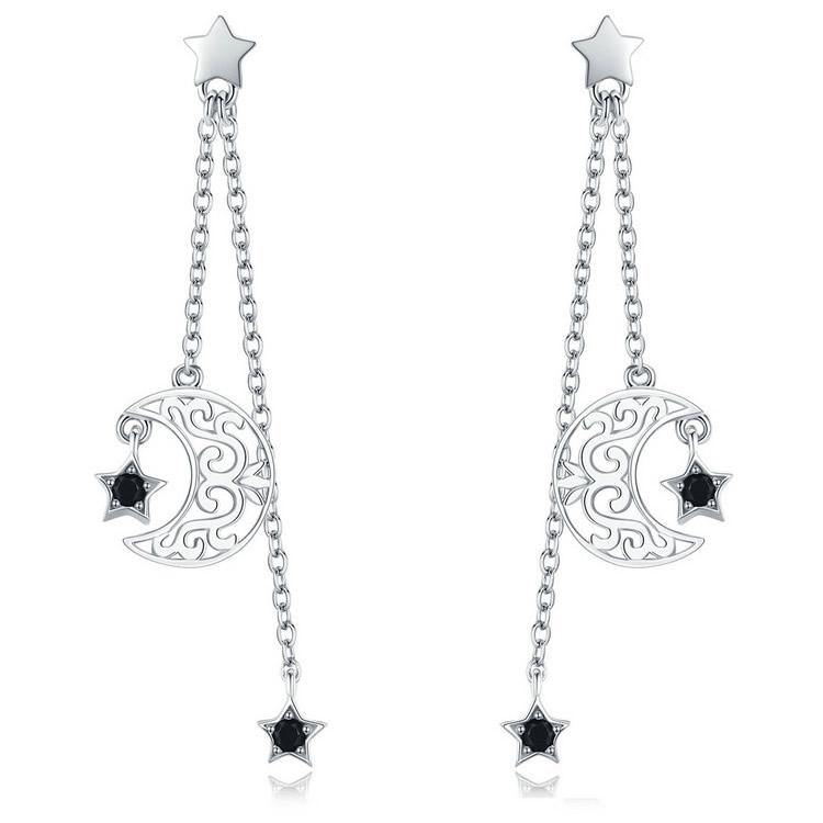 Moon and Stars 925 Sterling Silver Earrings - Aisllin Jewelry