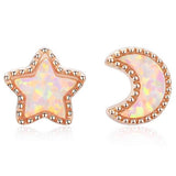 Moon and Star Rose Gold 925 Sterling Silver Earrings - Aisllin Jewelry