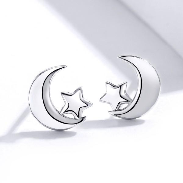 Moon and Star 925 Sterling Silver Earrings - Aisllin Jewelry