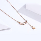 Moon And Star Fairy Tales Rose Gold 925 Sterling Silver Necklace - Aisllin Jewelry