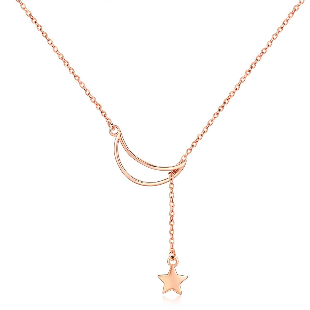 Moon And Star Fairy Tales Rose Gold 925 Sterling Silver Necklace - Aisllin Jewelry