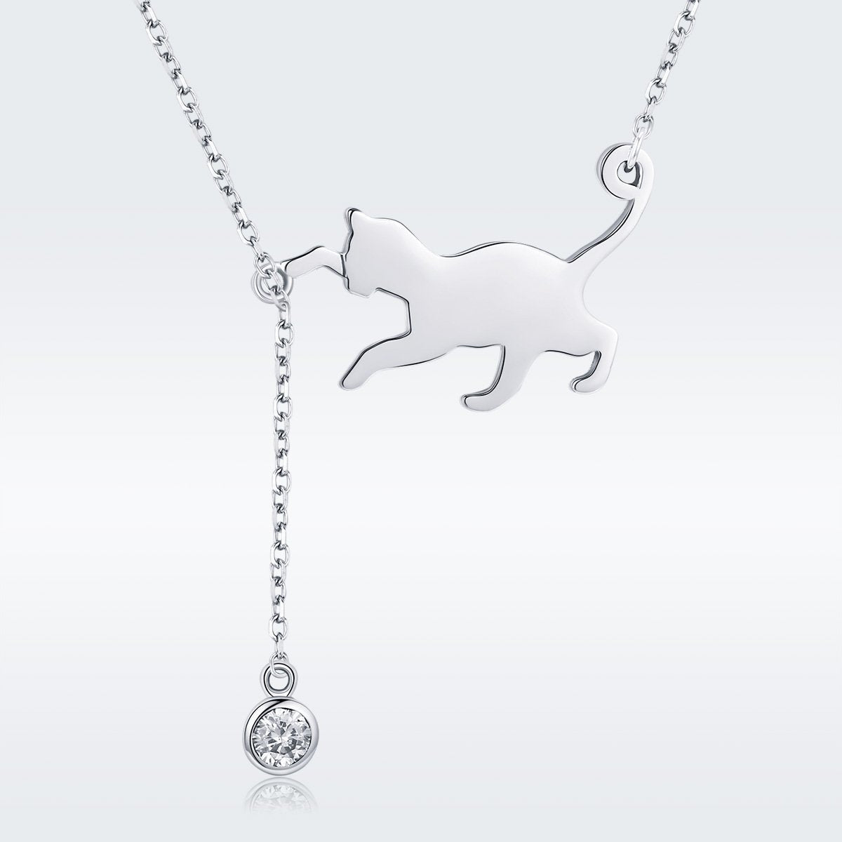 Elegant Playful Cat 925 Sterling Silver Necklace - Aisllin Jewelry