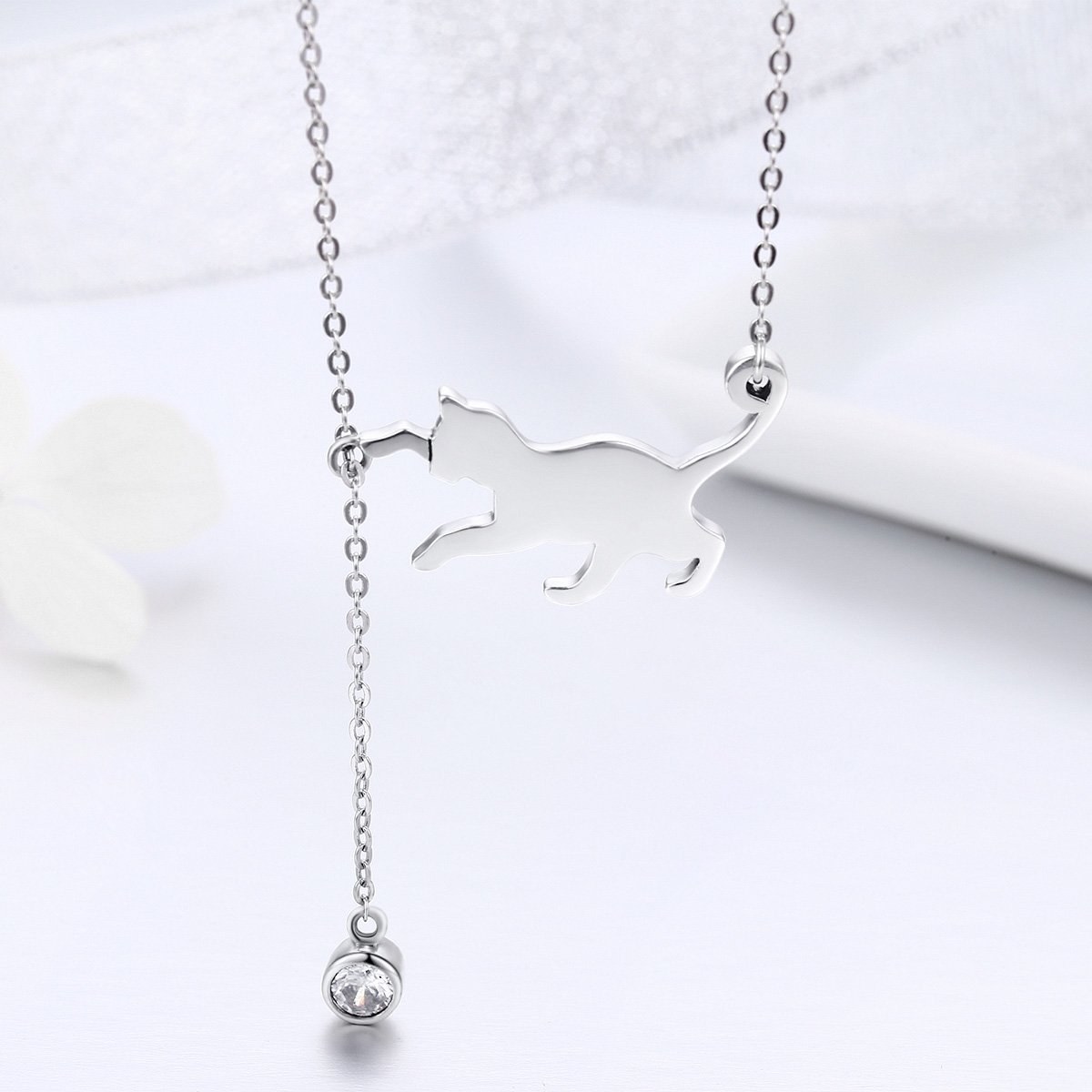 Elegant Playful Cat 925 Sterling Silver Necklace - Aisllin Jewelry
