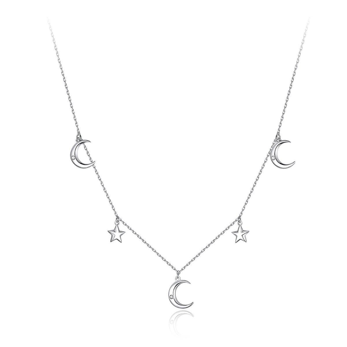 Moon and Star 925 Sterling Silver Necklace - Aisllin Jewelry