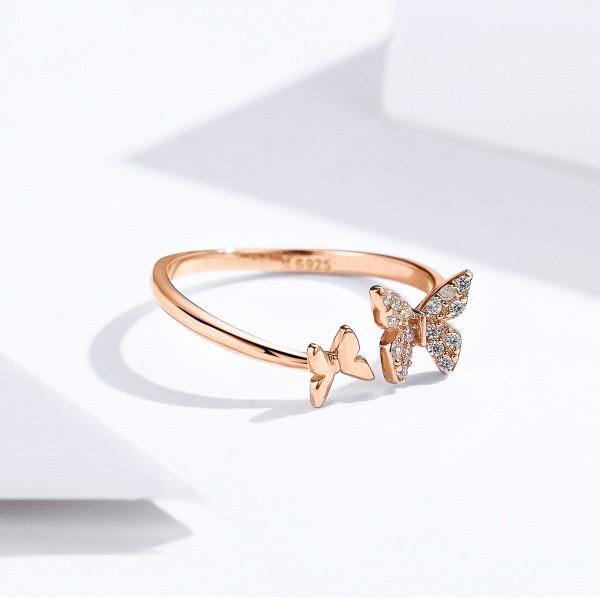 Lovely Butterfly Tale Rose Gold 925 Sterling Silver Ring - Aisllin Jewelry