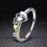 Elegant Heart Lock 925 Sterling Silver Ring - Aisllin Jewelry