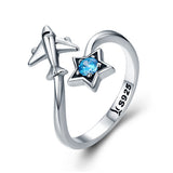 Elegant Star And Plane 925 Sterling Silver Ring - Aisllin Jewelry