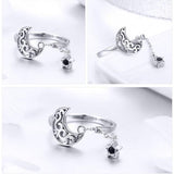 Elegant Moon and Stars 925 Sterling Silver Ring - Aisllin Jewelry