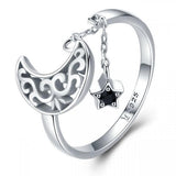 Elegant Moon and Stars 925 Sterling Silver Ring - Aisllin Jewelry