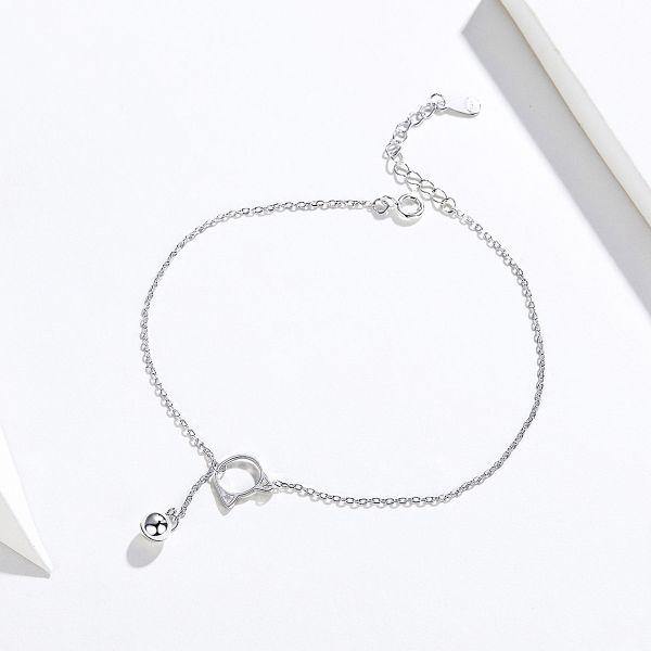 Kitty with Bell Sterling Silver Anklet - Aisllin Jewelry