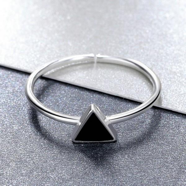 Elegant Black Triangle 925 Sterling Silver Ajustable Ring - Aisllin Jewelry